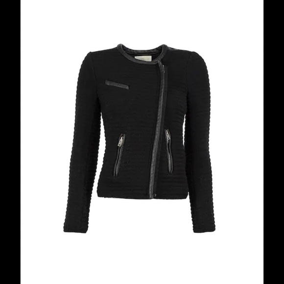 IRO Black Fleece Boucle Maiden Raw Hem Quilted Leather Detail Jacket - Picture 12 of 12